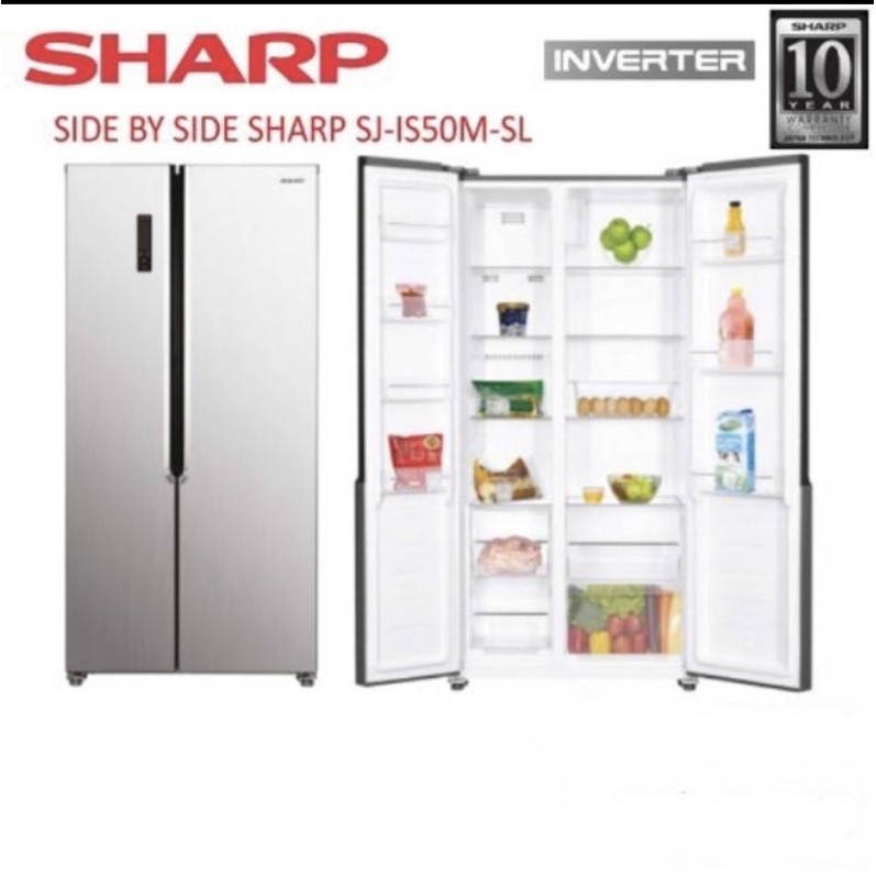 Sharp Kulkas 2 Pintu Side by Side 472 Liter Inverter SJ-IS50M-SL SJ IS50M SL50MSL SJIS50M SJIS 50 MS