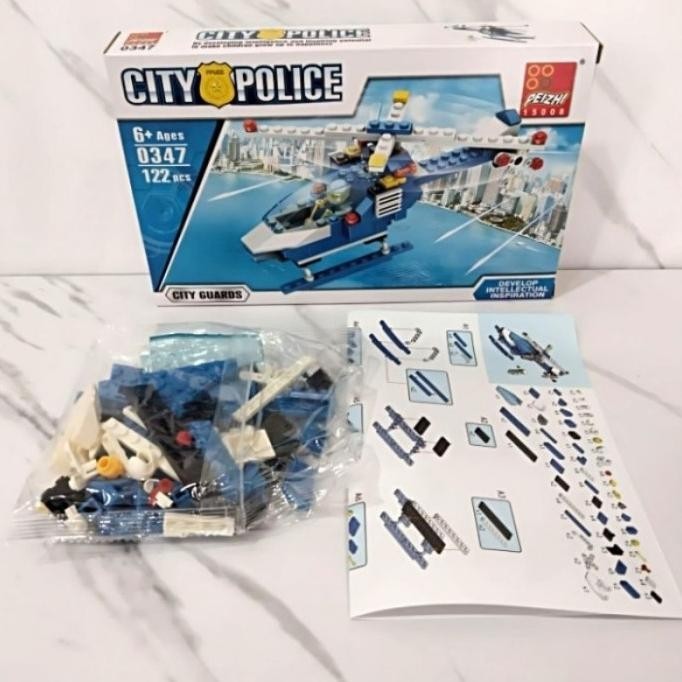 Mainan Peizhi Brick Helicopter Police City Guard Edukasi - Bricks