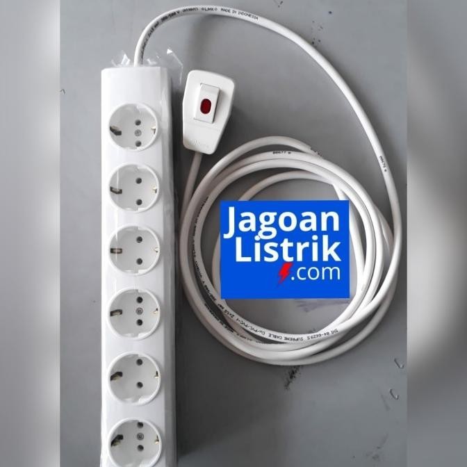 Stop Kontak Broco 6 Lubang Rakit + Kabel 3 Meter + Steker Lampu Broco