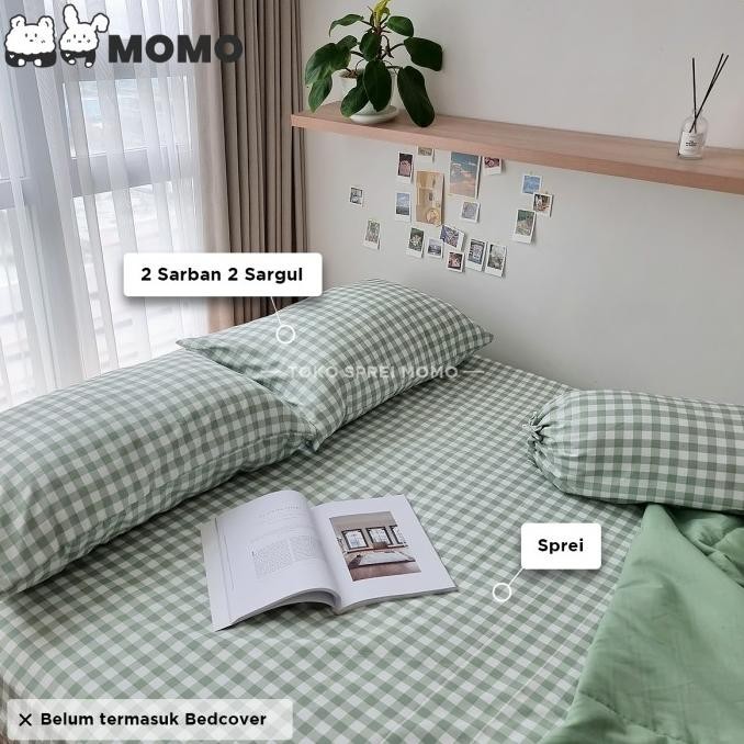 Sprei Set Microtex Gingham - Ukuran 160, 180 dan 200 x 200 [SPREI MOMO