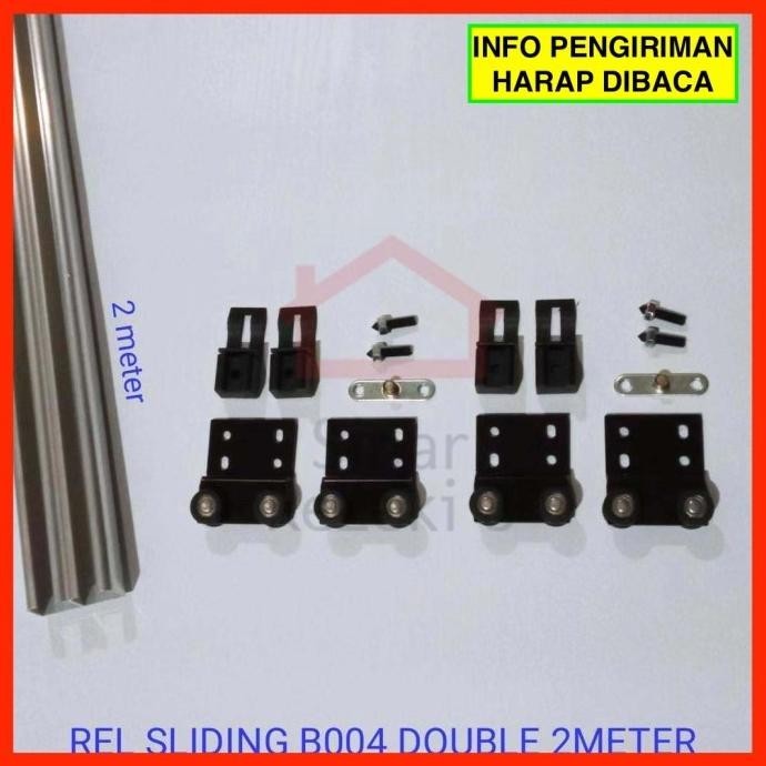 Set Rel Sliding B004 Double 2 Mtr + Roda / Pintu Lemari Gantung Geser