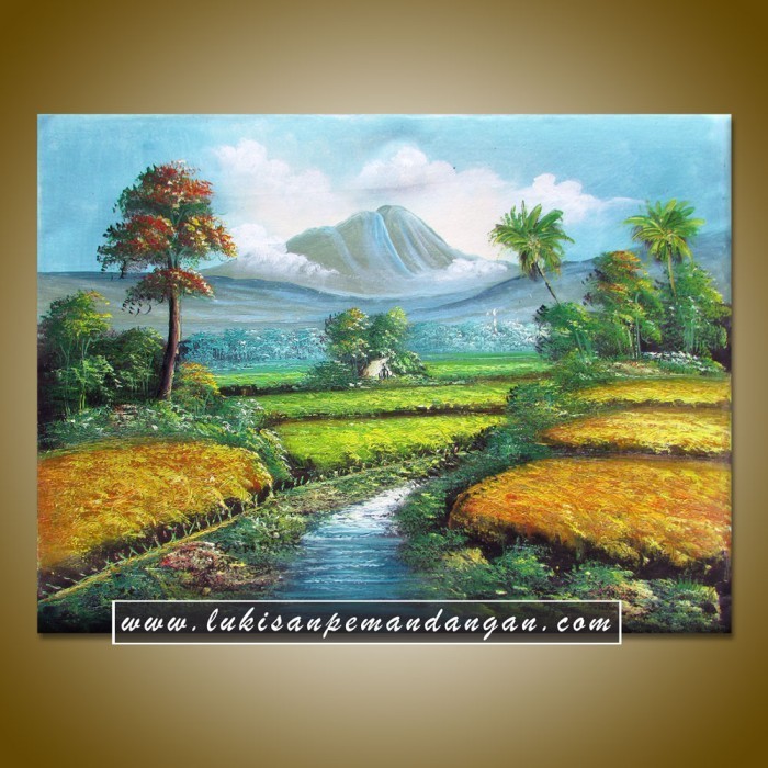 STOK TERBATAS Lukisan Pemandangan Sawah dan Gunung - LP069