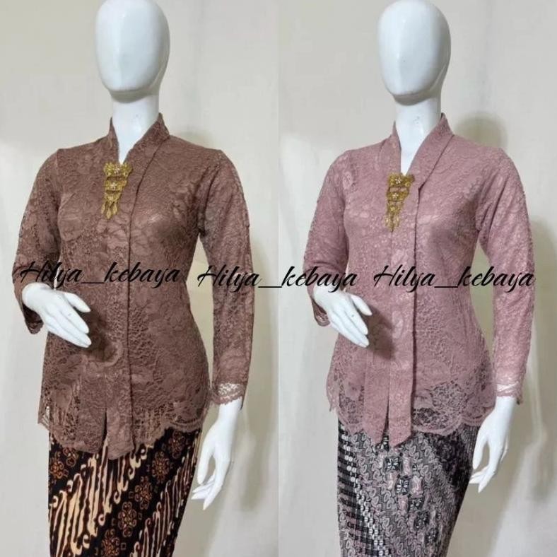 Atasan Kebaya Brukat Floy Lengan Panjang Kebaya Kutubaru Brukat Floy Polos Varian Warna Hitam Moca P
