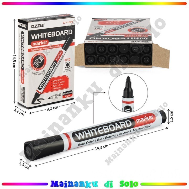 

[Mainanku] Mainanku Spidol Hitam 12 Pcs Ozzie Whiteboard Marker Mainan Anak