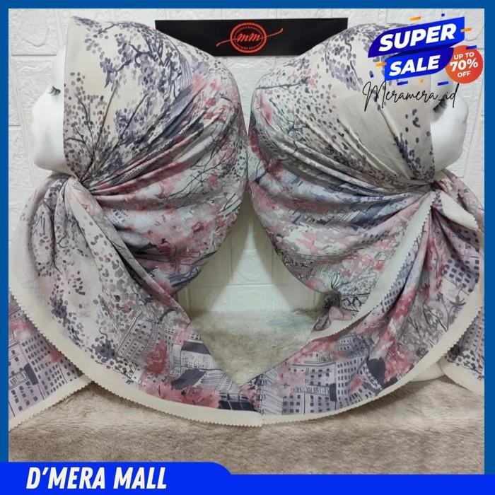 HIJAB SEGI EMPAT VOAL EKSKLUSIF MOTIF BUNGA NEW YORK PUTIH TULANG