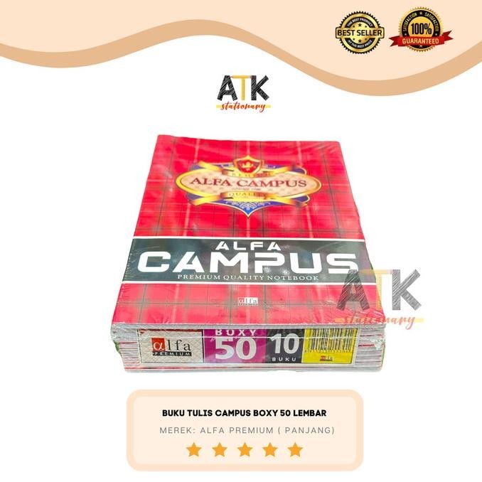 

BUKU TULIS BOXY CAMPUS 50 LEMBAR ALFA PREMIUM 1 PACK ( 10 BUKU) ATK BUKU TULIS SEKOLAH ANAK TERLARIS TERBARU ASLI TERMURAH BERKUALITAS BAGUS GROSIR COD BAYAR DI TEMPAT