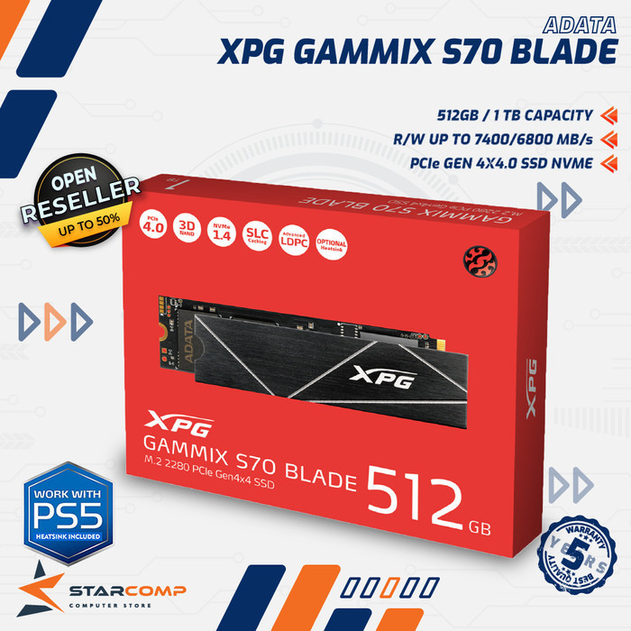 Adata Xpg Gammix S70 Blade 512Gb / 1Tb / 2Tb Pcie 4.0 Ssd Nvme S 70