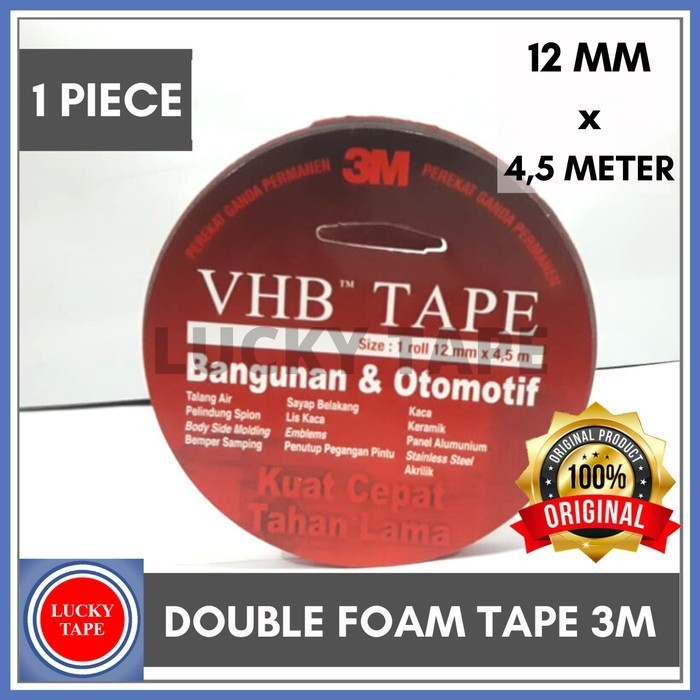 

1 Box Double Tape 3M Vhb Perekat 12Mm X 4.5M Merah Ori 12" Inch