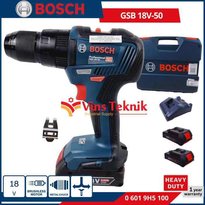 Mesin Bor Baterai Cordless Impact Drill Gsb 18V-50 Bosch Gsb18V-50