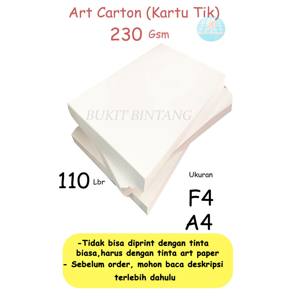 

Art Carton ( Kartu Tik ) 230 Gsm Uk A4 dan F4 , Isi 110 Lembar