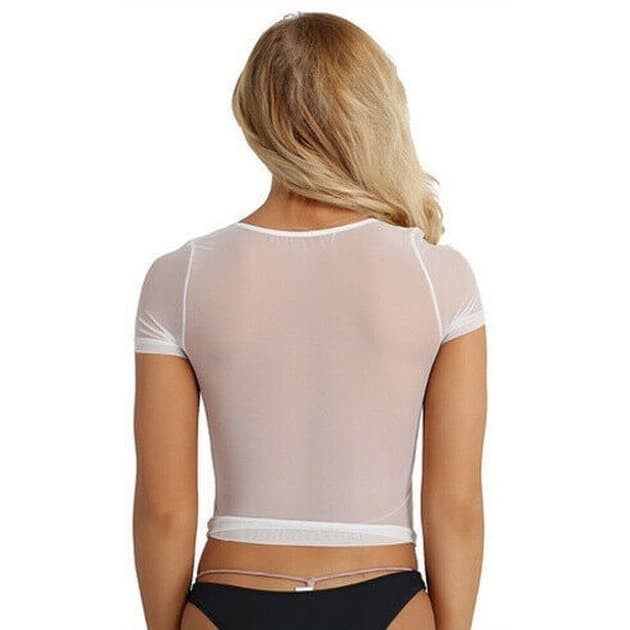 SPECIAL Crop Top Sexy Transparan Kaos Seksi Tee Shirt Hot White 2486