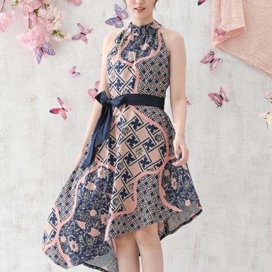 Dress Batik Wanita Ern / Dres Pesta Kondangan Couple Pink Navy