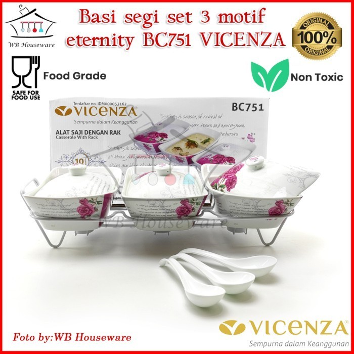 Terbaru Vicenza Prasmanan Segi Set 3 Motif Lily / Casserole Dish Bc-751 Promo Terlaris