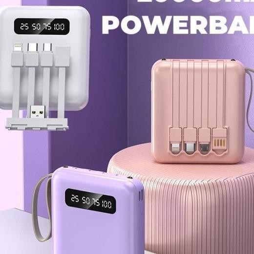 Power Bank 20000Mah With 4In1 Kabel Data Real Capacity Ni Portable