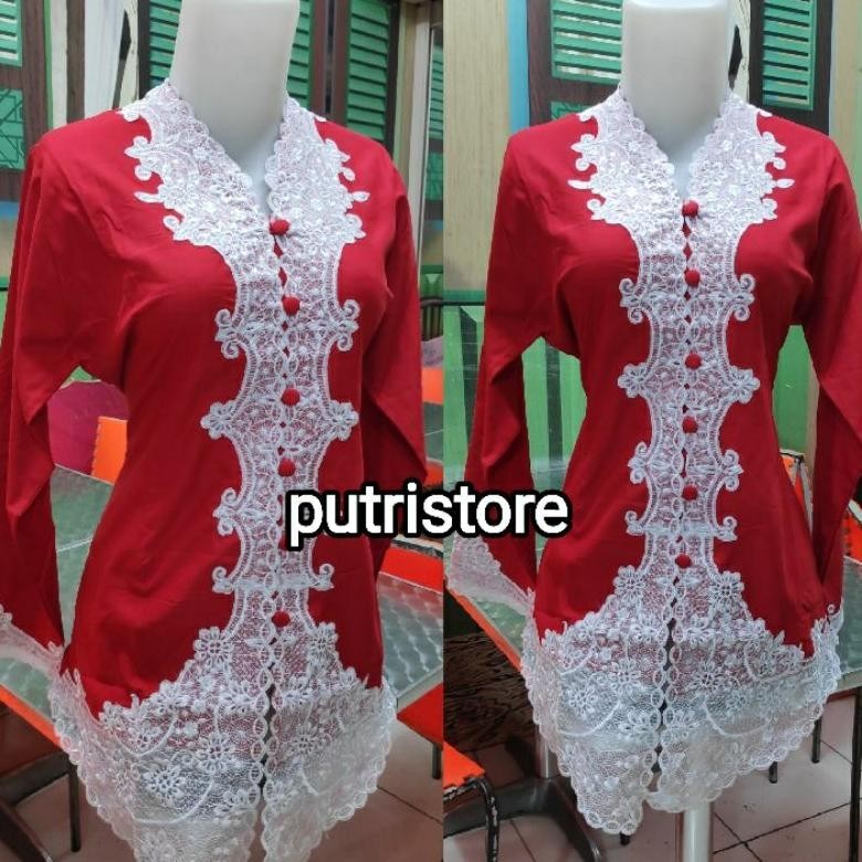 TERMURAH Kebaya encim katun merah putih Halus / kebaya encim modern betawi jakarta DISKOM