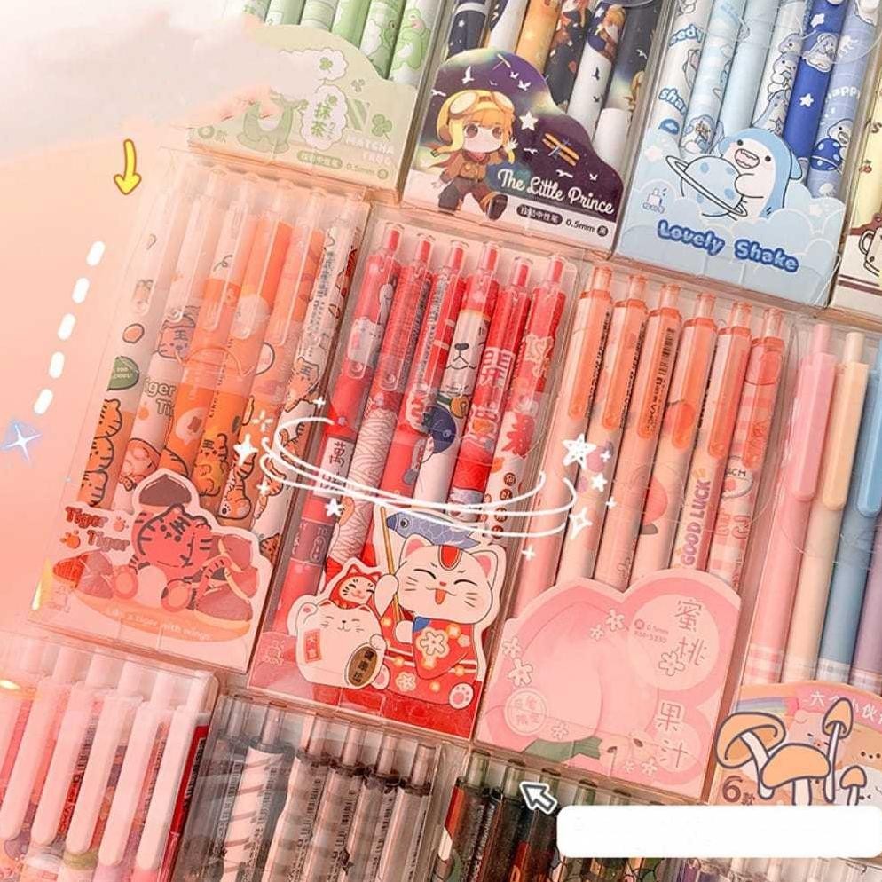 

If56 KP145 - 1 SET BERISI 6 PULPEN GEL KARTUN/PENA GEL MEKANIK POLA LUCU(0.55MMHITAM) Terlaris