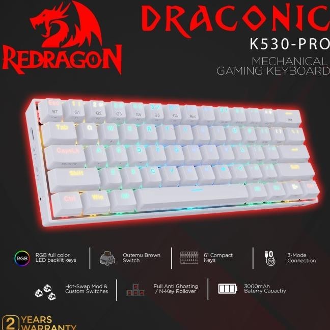 Redragon K530 PRO - Keyboard Mekanis 60% RGB Nirkabel Bluetooth/Wired