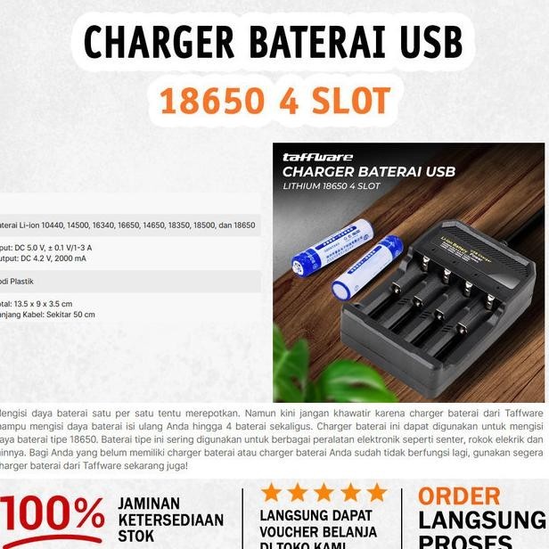 BisaCod Charger Baterai Usb Lithium 18650 4 Slot - Black Kekinian