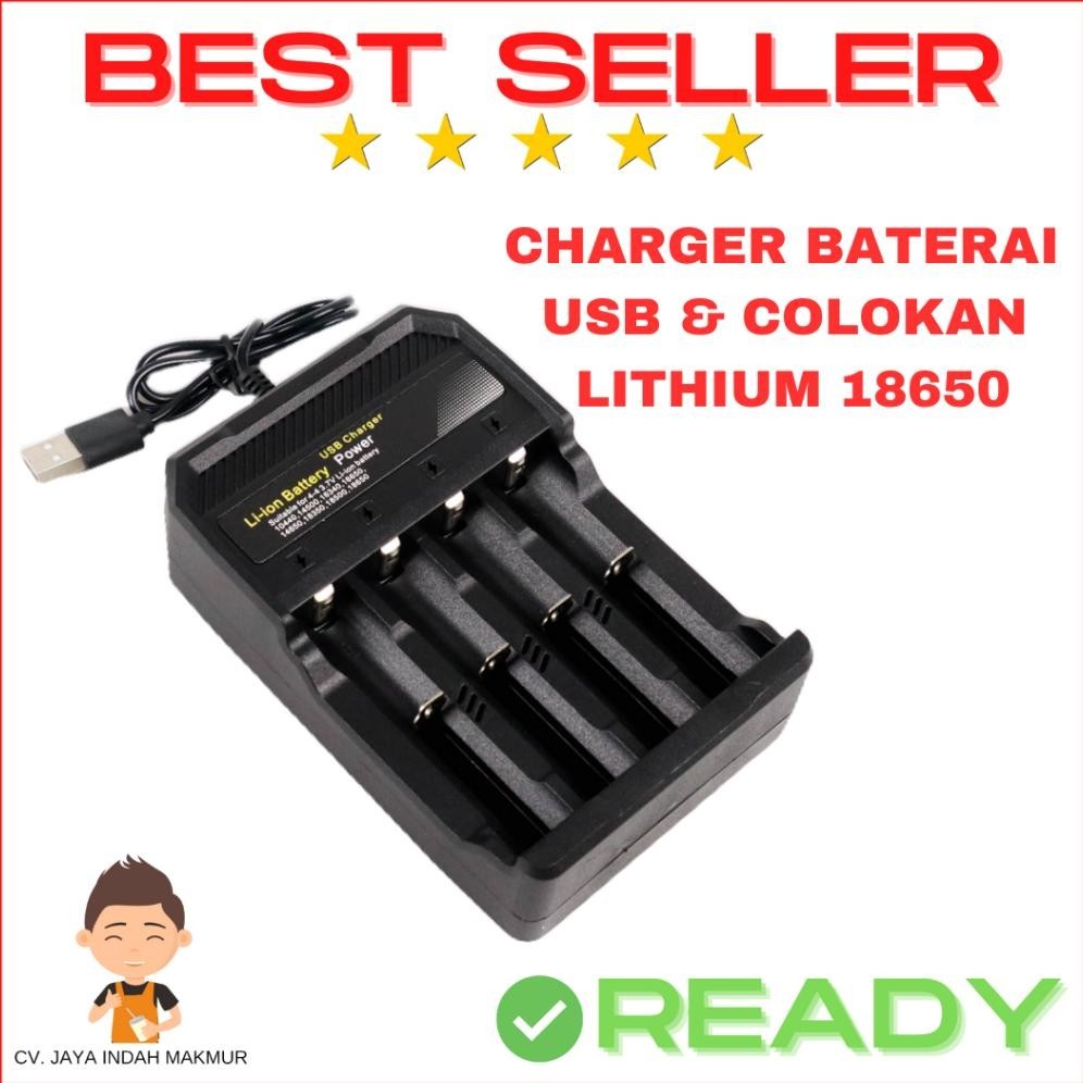 BisaCod Charger Baterai Usb Lithium 18650 4 Slot Colokan Vape 2A 4.2V Fast Charging Taffware Battery