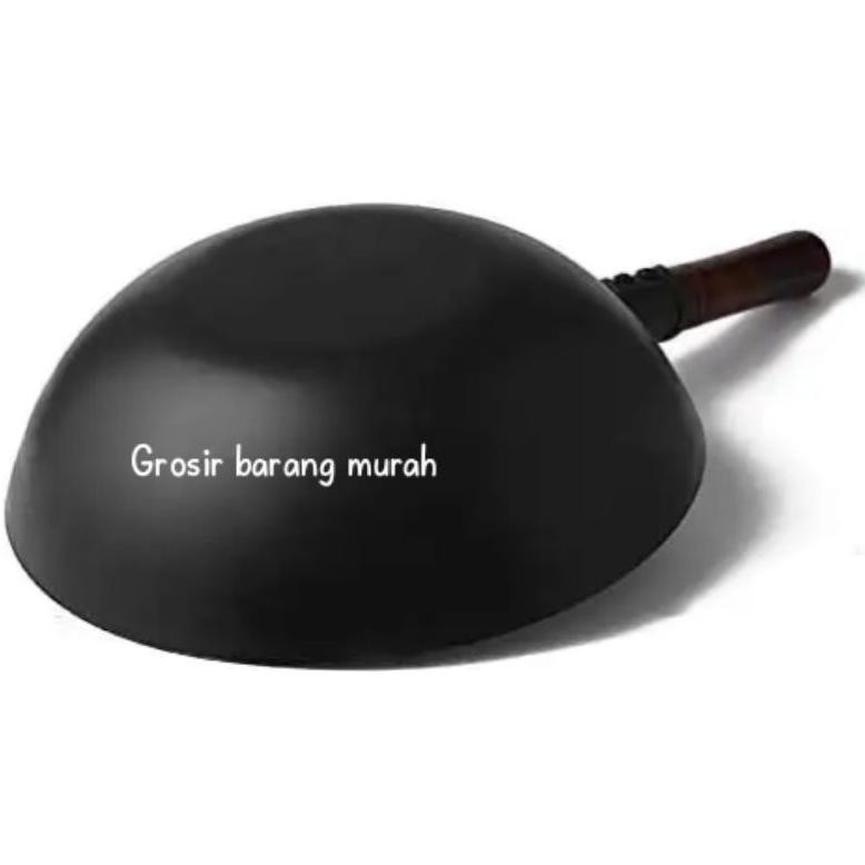 stok Wajan 40cm Wajan Gagang Kayu Kuali Masak Baja Wajan Kuali Gagang Kayu Wajan Baja Anti Lengket W
