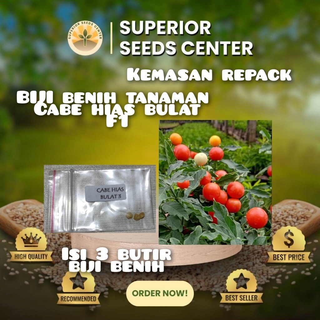 kemasan repack plastik klip 3 butir biji benih tanaman cabe hias bulat f1