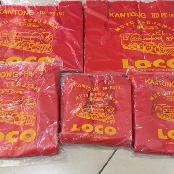 

SALE Kantong plastik kresek Loco merah tebal uk 17 24 28 35 40 berat 500 gr