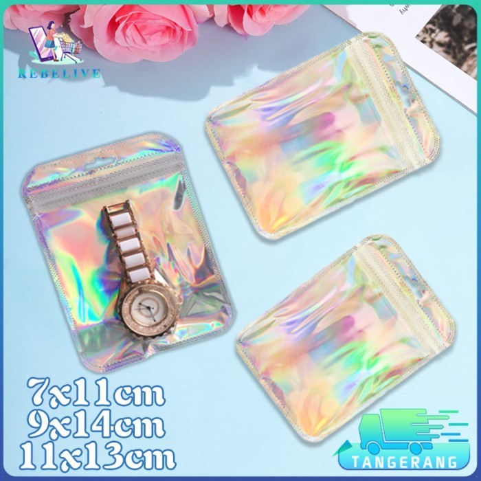

HOT SALE 50Pcs Plastik Opp Ziplock Hologram Foil Kemasan Aksesoris