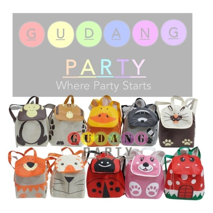 

HOT PROMO Spunbond Ransel Animal Tutup/Goody Bag Ransel Animal/Kantong Ultah