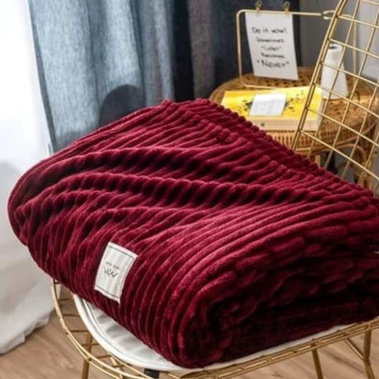 Selimut Bulu Halus Tebal Selimut Polos Salur List Selimut Dewasa Jumbo