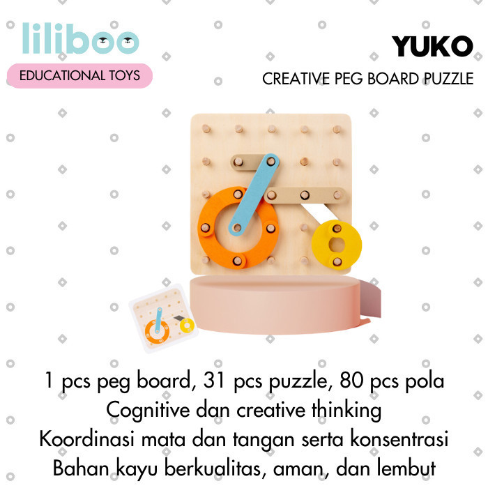 LILIBOO YUKO Mainan Edukasi Anak Montessori Kayu Creative Peg Board