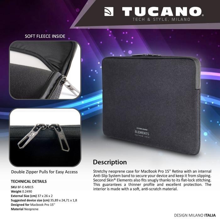 TUCANO SLEEVE ELEMENTS FOR LAPTOP/  MACBOOK PRO 15 RETINA NERO (BF-E-MB15) TAS MACBOOK | TAS LAPTOP 