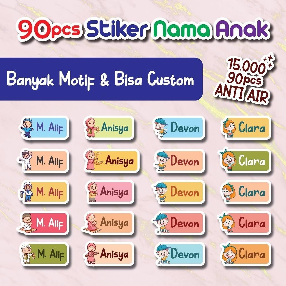 

Ready 90 Pcs Stiker Cute Nama Anak Anti Air | Stiker Nama Murah Ekonomis