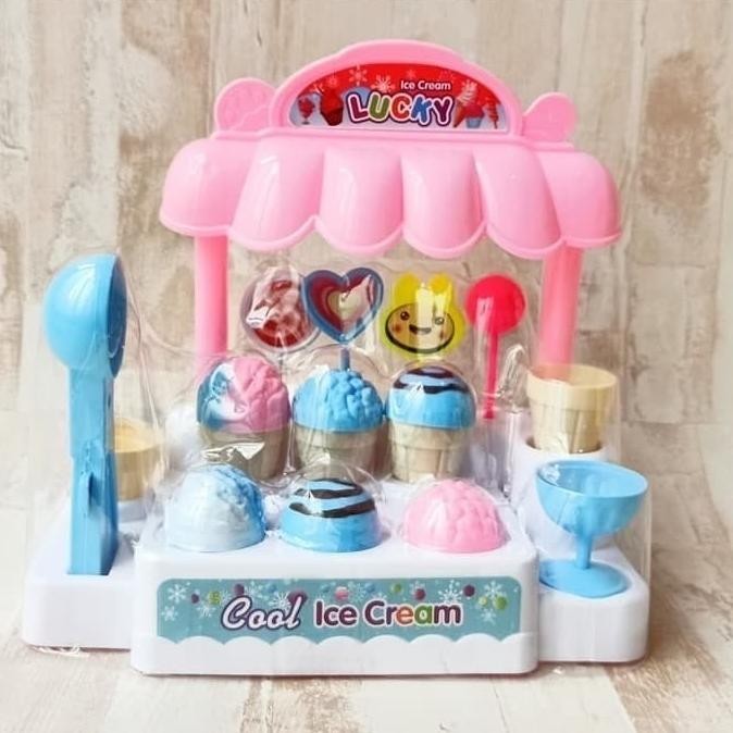 Mainan Anak Gerobak Ice Cream Set Es Krim Bunyi & Nyala