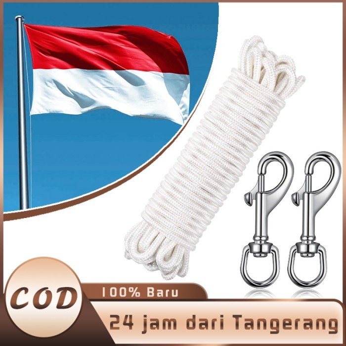 

Terlaris 15m Tali 8mm Tali Tiang Bendera Premium Isi 2 Pengait Bendera SALE