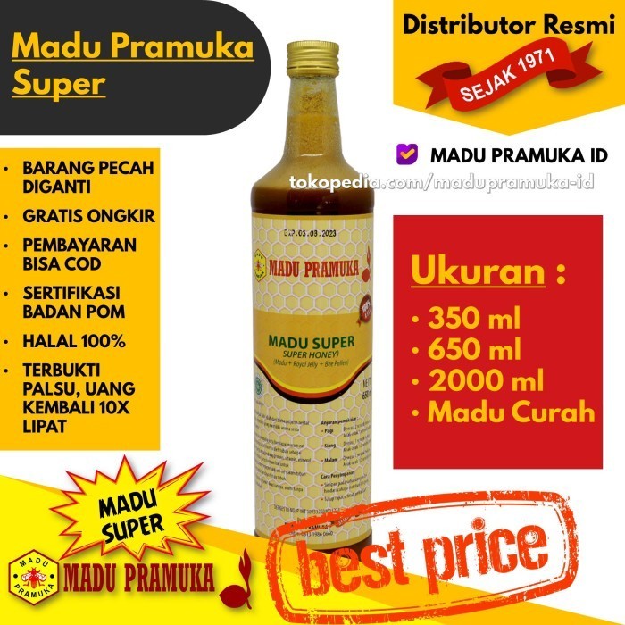 

Madu Pramuka Super (+ Bee Pollen + Royal Jelly) 350 ML 650 ML 2000 ML