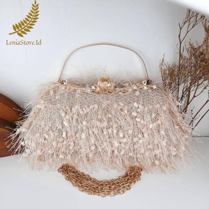 TAS DOMPET CLUTCH PARTY PESTA IMPORT WANITA KONDANGAN BULU BELUDRU