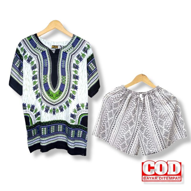 Setelan celana pendek dashiki/ setelan celana pendek pria wanita/ setelan celana pendek dashiki BG