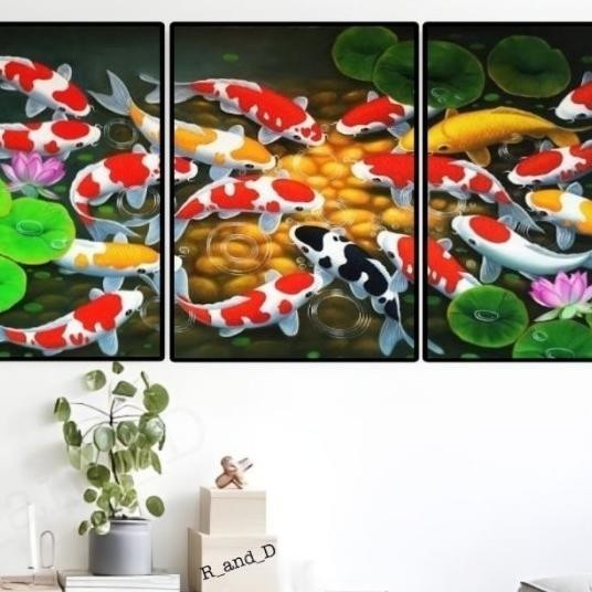 Lukisan Dekorasi Hiasan Dinding Ikan Koi Poster Dinding Gambar Ikan Ko