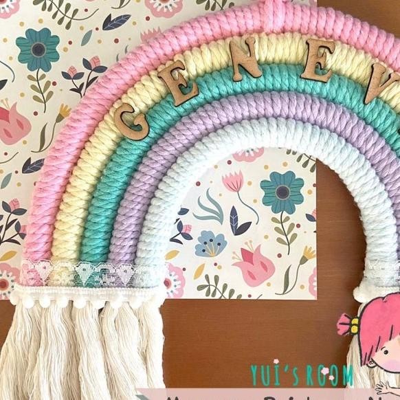 Rainbow Macrame + Custom Name |22-25Cm| Dekorasi Nama Gantungan Pintu - 4 Susun, 1-6 Huruf