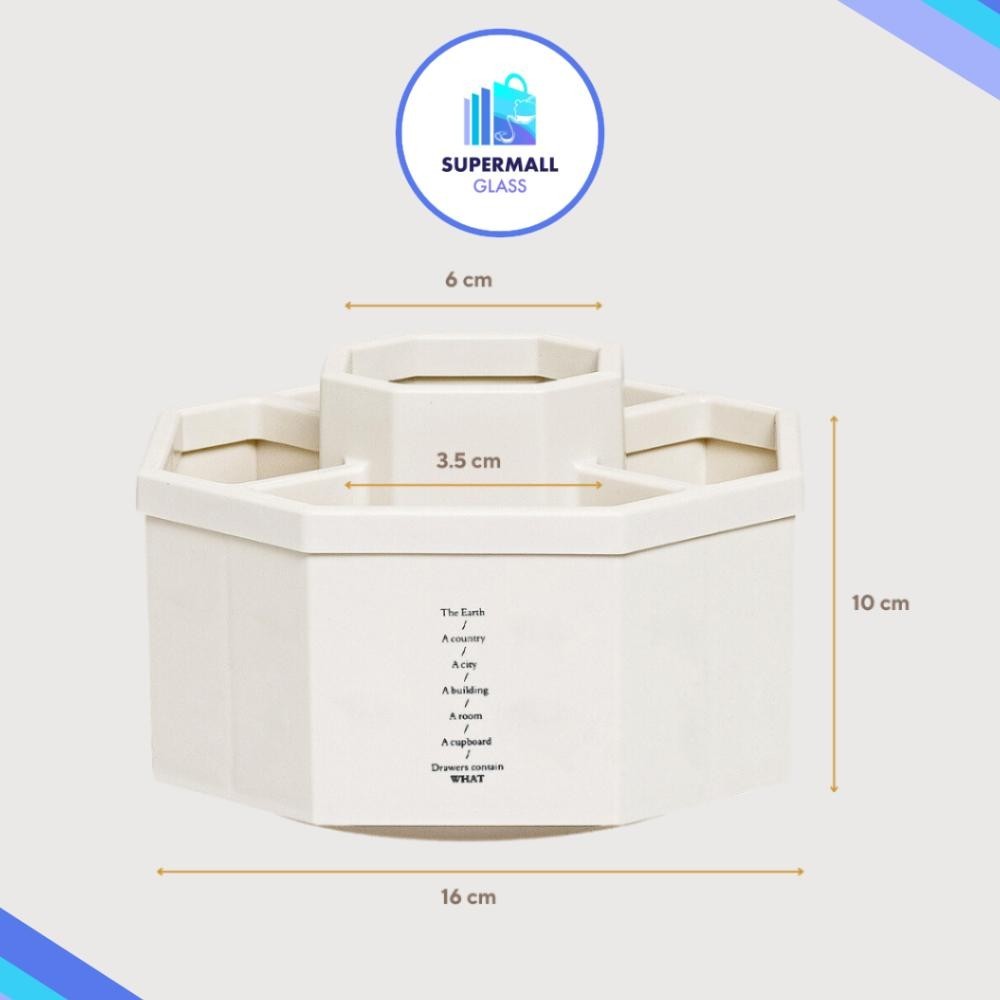 

TERMURAH Supermall Glass COD Tempat Penyimpanan Serbaguna | Box Alat Tulis & Makeup Putar | Rotating Stationery | 5 Sekat Multifungsi Aesthetic ir-38
