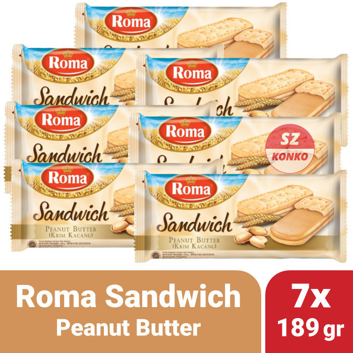 

SPECIAL Paket Hemat - 7x ROMA Sandwich Peanut Butter 189gr - Biskuit Krim