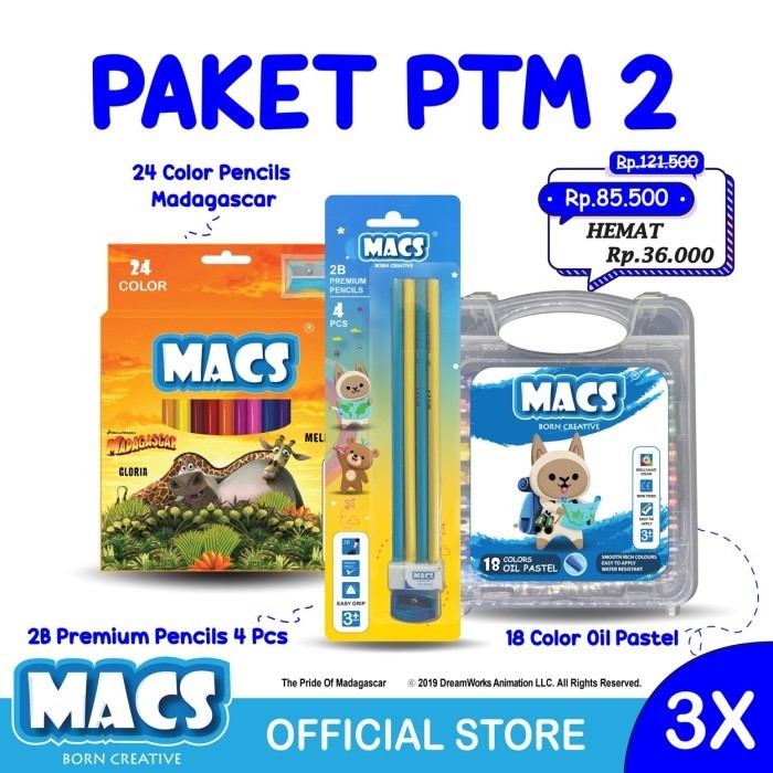 

Paket PTM2 MACS Pensil 2B Pensil Warna Crayon