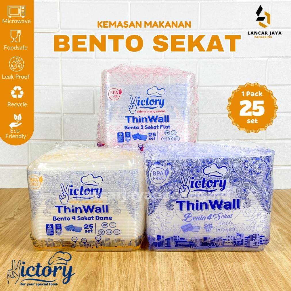 [zahcol] [25 PCS] Thinwall Bento Sekat 4 3 Victory Flat Dome Star Kotak Makan Plastik Catering Kemas
