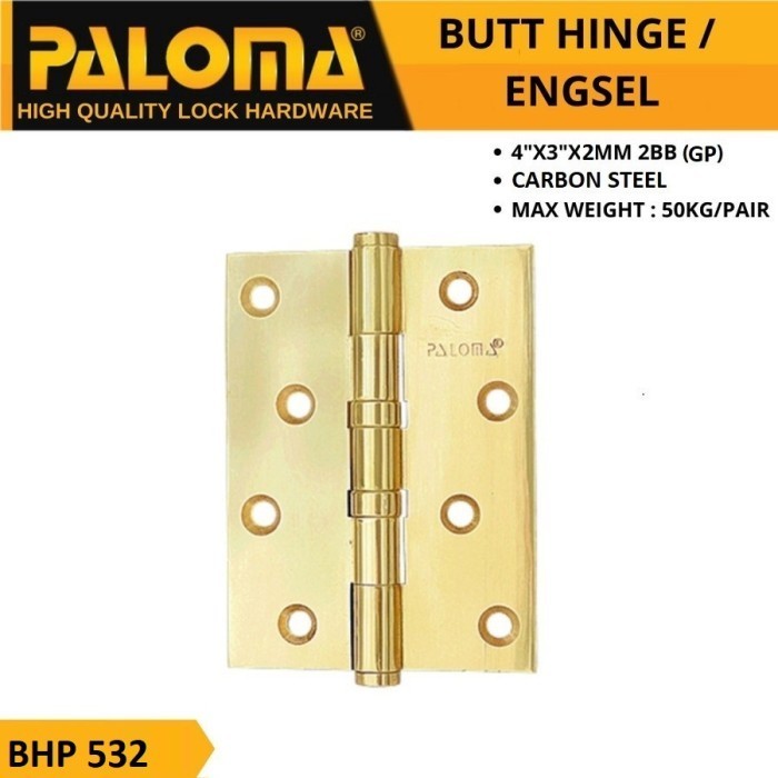 ENGSEL PALOMA BHP 502 GOLD EMAS STEEL 4"X3"X2MM ENGSEL PINTU