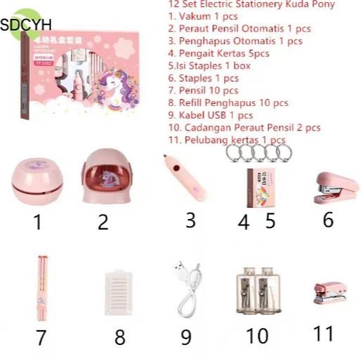 

yt- SDCYH Electric Stationery Set / Set Alat Tulis Elektrik Rautan Penghapus Vacuum Pensil 11 In 1 Murah