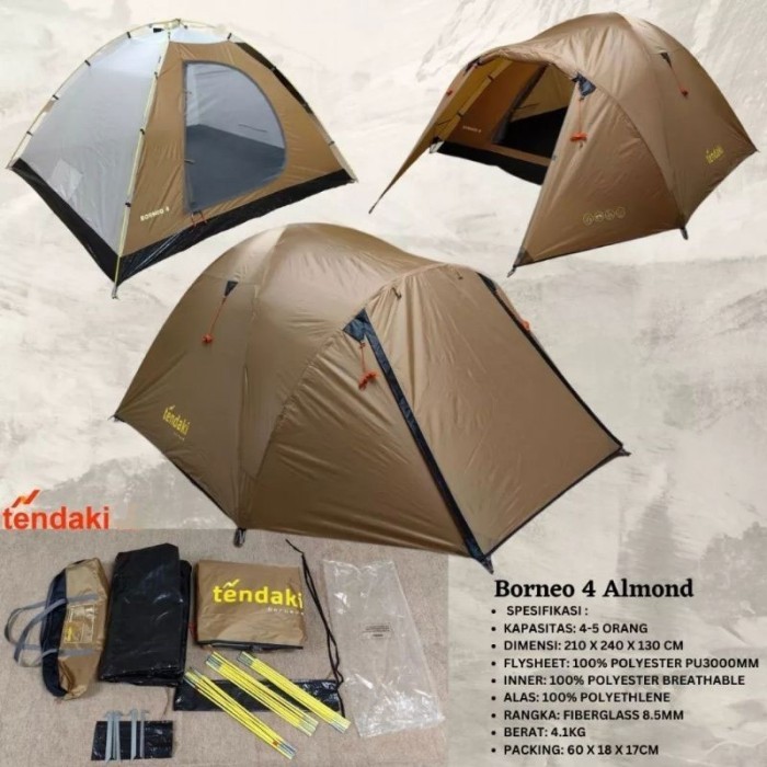 {DianShop} Tenda MIS BORNEO 4 Mountain Inn Sports / Tenda Camping Dome 4 Orang - Almond Limited