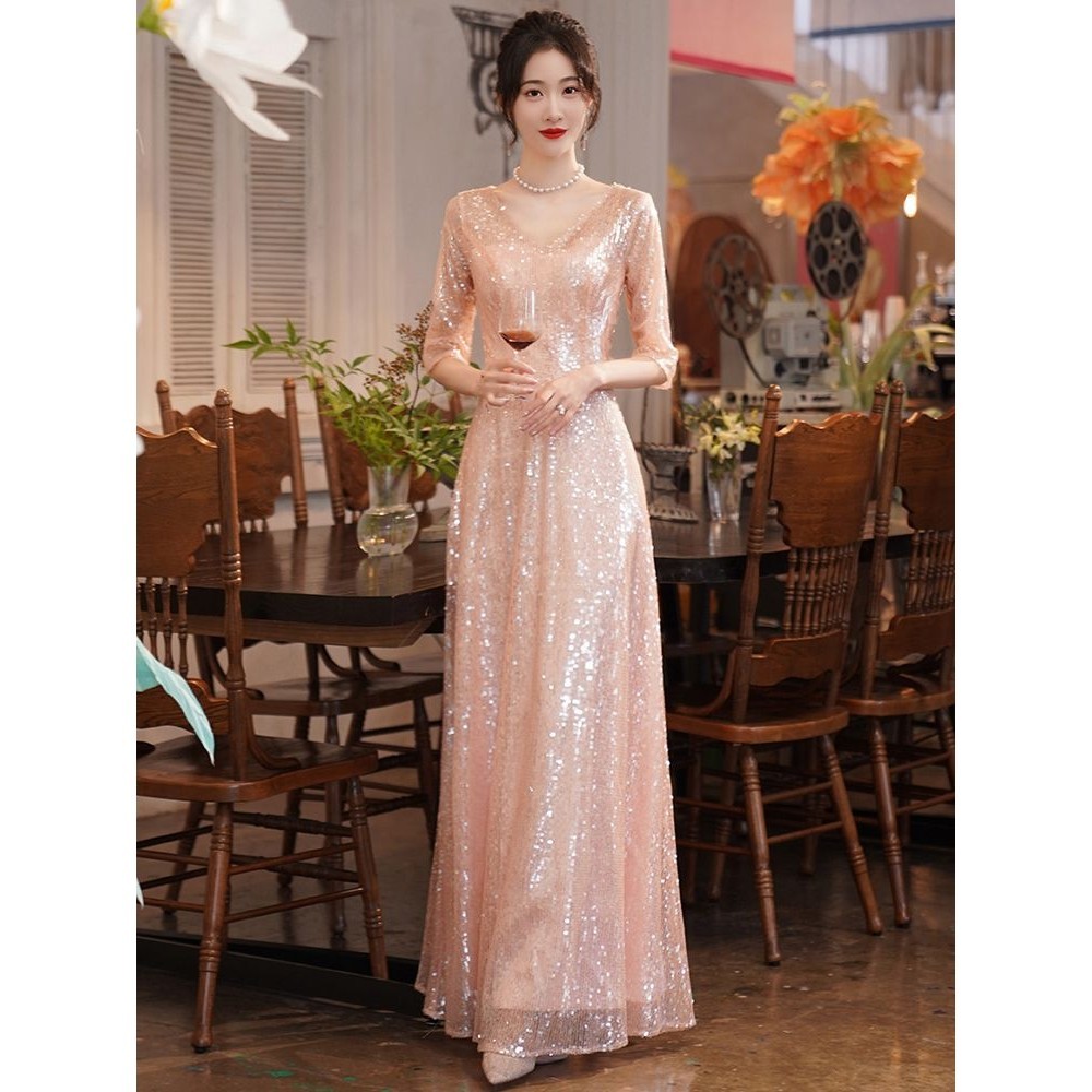 Dres Pengiring Pengantin Wanita，Baju Tidur Wanita GemukmmPayet Elegan Kelas Atas Ramping