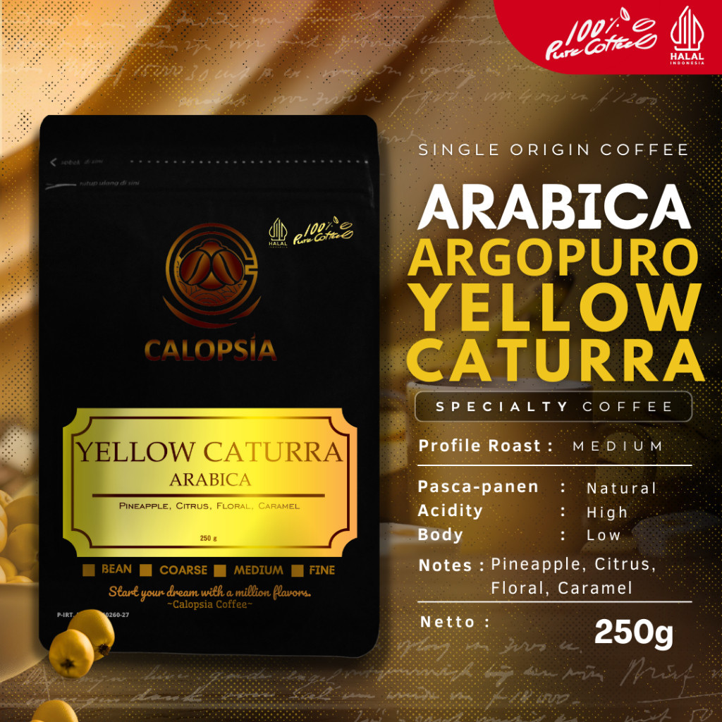 

CALOPSIA Yellow Caturra Arabica Single Origin Argopuro 250 Gram (Specialty Grade 1) | Kopi Arabika
