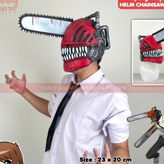 Tog Anime Cosplay Kepala Chainsaw Man Denji Mask Hat Helmet Helm