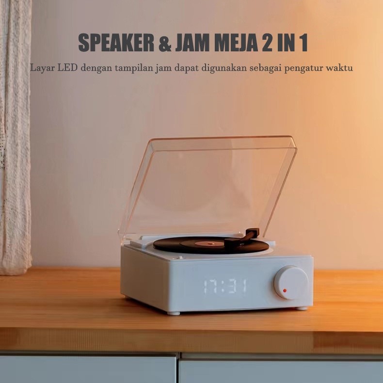 Round-X11 Atomic Speaker Bluetooth Jam Alarm Speaker Retro bentuk Vinyl Record Player